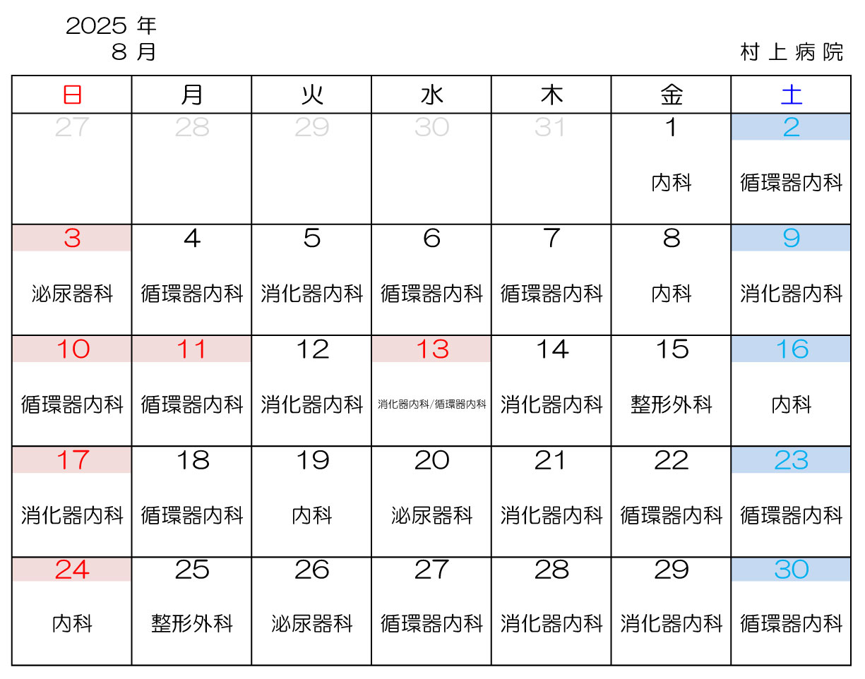 医師日当直担当診療科2025年6月